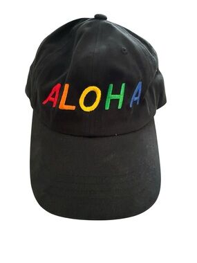 ALOHA Collection Black Cap with Rainbow Embroidered Letters Unisex